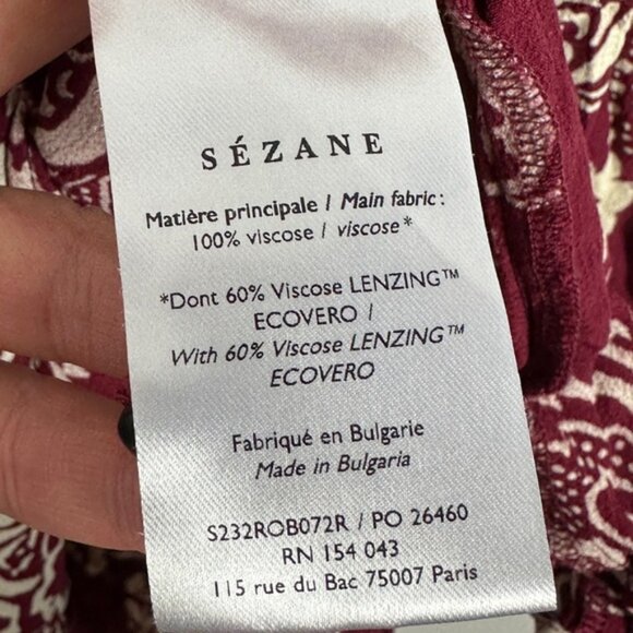 Sezane Andrea Dress Size 46 French US 14 Ornamental Print Burgundy Ecru Shift - Picture 6 of 14